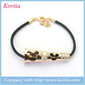 2015 new design mouse figure leather cord metal gold bracelet jewelry crystal stretch bracelets